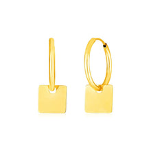 Load image into Gallery viewer, 14k Yellow Gold Huggie Style Hoop Earrings with Square Drops
