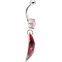 Load image into Gallery viewer, Prong Set Pink Gem Paradise Feather Oval Dangle Belly Ring
