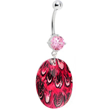 Load image into Gallery viewer, Prong Set Pink Gem Paradise Feather Oval Dangle Belly Ring
