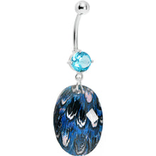Load image into Gallery viewer, Prong Set Blue Gem Paradise Feather Oval Dangle Belly Ring
