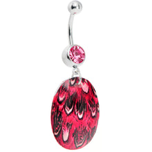 Load image into Gallery viewer, Pink Gem Paradise Feather Oval Dangle Belly Ring
