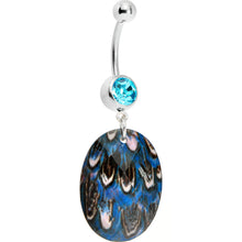 Load image into Gallery viewer, Blue Gem Paradise Feather Oval Dangle Belly Ring
