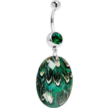 Load image into Gallery viewer, Green Gem Paradise Feather Oval Dangle Belly Ring
