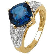 Load image into Gallery viewer, 18K Yellow Gold Plated 3.83 Carat Genuine London Blue Topaz &amp; White Topaz .925 Sterling Silver Ring
