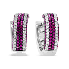 Load image into Gallery viewer, 18K White Gold 1 7/8 Cttw Diamond and 1mm Round Red Ruby Open Swish Hoop Earrings (F-G Color, VS1-VS2 Clarity)
