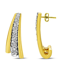 Load image into Gallery viewer, 10K Yellow Gold Plated .925 Sterling Silver 0.50 Cttw Round Diamond Graduated Huggie Earrings (I-J Color, I2-I3 Clarity)
