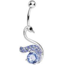 Load image into Gallery viewer, Blue Gem Graceful Paved Swan Belly Ring
