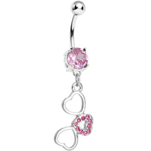 Load image into Gallery viewer, Pale Pink Gem Flowing Hearts Belly Ring
