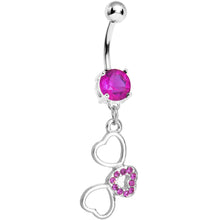 Load image into Gallery viewer, Fuchsia Pink Gem Flowing Hearts Belly Ring
