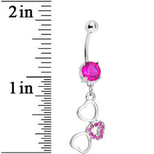 Load image into Gallery viewer, Fuchsia Pink Gem Flowing Hearts Belly Ring

