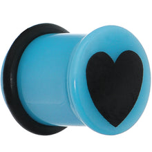 Load image into Gallery viewer, 5/8 Blue Acrylic Black Heart Single Flare Plug
