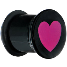 Load image into Gallery viewer, 5/8 Black Acrylic Pink Heart Single Flare Plug
