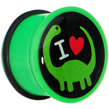 Load image into Gallery viewer, 24mm Green Acrylic I Heart Dinosaur Single Flare Plug
