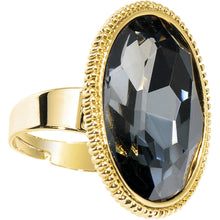 Load image into Gallery viewer, Gold Tone Black Faceted Oval Adjustable Ring
