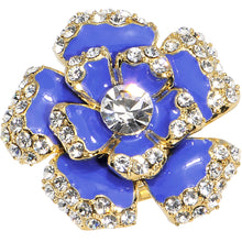 Load image into Gallery viewer, Gold Tone Crystalline Blue Enamel Flower Adjustable Ring
