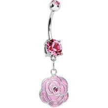 Load image into Gallery viewer, Pink Gem Rose Flower in Bloom Belly Ring

