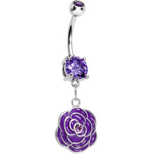 Load image into Gallery viewer, Purple Gem Rose Flower in Bloom Belly Ring
