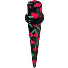 Load image into Gallery viewer, 00G Black Acrylic Red Cherry Logo Taper
