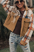 Load image into Gallery viewer, Plaid Corduroy Flap Pockets Button Up Jacket Trendy Outerwear With Classic Flap Pockets For Casual Comfort
