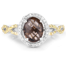 Load image into Gallery viewer, 1.90 Carat Genuine Smoky Quartz, Yellow Diamond &amp; White Diamond .925 Sterling Silver Ring
