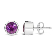 Load image into Gallery viewer, .925 Sterling Silver 6MM Bezel Set Created Purple Amethyst Solitaire Stud Earrings

