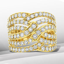 Load image into Gallery viewer, 10K Yellow Gold 3.00 Cttw Diamond Multi Row Bypass Wave Cocktail Band Ring (J-K Color, I1-I2 Clarity) - Size 7
