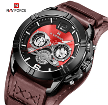 Load image into Gallery viewer, Men's Leather Waterproof Watch With Chronometers And Fluorescent Hands Excellent Design Perfect Gift
