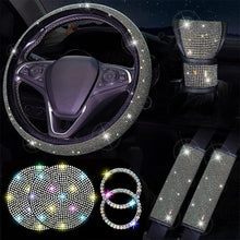 Load image into Gallery viewer, Diamond Set Leather Steering Wheel Cover Rhinestones Steering Wheel Cover With Crystal Breathable Anti-Slip Steering Wheel Protector Diamond Sparkling Car Steering Wheel Protector Vehicle Car Bling Steering Wheel Cover for Women Girls

