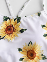 Load image into Gallery viewer, High Waist Bikini Sunflower Swimsuit Women Bikini Floral Swimsuit Floral Crop Tie Knot Front High Waist Bikini Set Two Piece Swimsuit For Women  Summer High Waisted Bathing Suit
