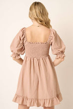 Load image into Gallery viewer, Smocked Ruffled Hem Half Sleeve Mini Dress, Cute, Elegant, Charming and Comfortable Mini Dress with Smocked Bodice and Whimsical Ruffled Hem
