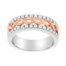 Load image into Gallery viewer, 10K White and Rose Gold 1/3 Cttw Diamond Split Shank and Infinity Ribbon Band Ring (I-J Color, I1-I2 Clarity) - Size 6
