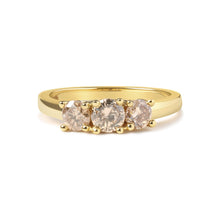 Load image into Gallery viewer, 10K Yellow Gold 1.00 Cttw Champagne Diamond 3-Stone Band Ring (J-K Color, I1-I2 Clarity)  - Size 7
