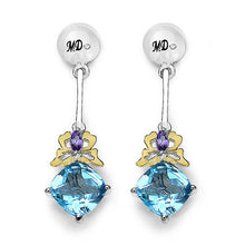 Load image into Gallery viewer, 5.55 Carat Genuine Blue Topaz, Amethyst &amp; White Diamond .925 Sterling Silver Earrings
