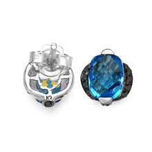 Load image into Gallery viewer, 3.74 Carat Genuine Blue Topaz &amp; Black Diamond .925 Sterling Silver Earrings
