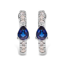Load image into Gallery viewer, 10K White Gold Pear Shaped Blue Sapphire and 1/10 Cttw Diamond Huggy Hoop Earrings (H-I Color, I1-I2 Clarity)

