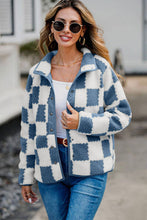 Load image into Gallery viewer, Elegant Checkered Snap Down Long Sleeve Teddy Jacket Soft &amp; Warm Colorful Jacket
