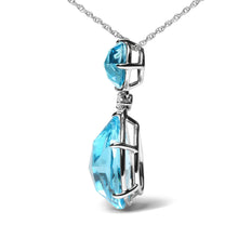 Load image into Gallery viewer, 18K White Gold Diamond Accent and Round London Blue Topaz and Pear Cut Sky Blue Topaz Dangle Drop 18" Pendant Necklace (G-H Color, SI1-SI2 Clarity)
