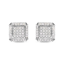 Load image into Gallery viewer, 10K White Gold 1 1/10 Cttw Princess Diamond Composite and Halo Stud Earrings (I-J Color, I1-I2 Clarity)
