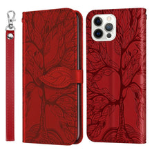 Load image into Gallery viewer, 3D Tree Flip Leather Case For iPhone 13 12 Mini Phone Cover PU Leather Wallet Case with Card Holder Kickstand Wrist Strap Flip Cover for iPhone
