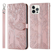 Load image into Gallery viewer, 3D Tree Flip Leather Case For iPhone 13 12 Mini Phone Cover PU Leather Wallet Case with Card Holder Kickstand Wrist Strap Flip Cover for iPhone

