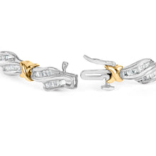 Load image into Gallery viewer, 10k Two-Toned Gold 2.00 Cttw Channel Set Baguette-Diamond Weave and  "X" Spiral Link Bracelet (H-I Color, I1-I2 Clarity) - 7"
