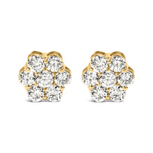 Load image into Gallery viewer, 14K Yellow Gold 1 1/2 Cttw 7 Stone Floral Cluster Round Brilliant Cut Diamond Stud Earrings with Screw Backs (I-J Color, SI1-SI2 Clarity)
