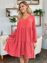 Load image into Gallery viewer, Light Green Double Take Full Size V-Neck Sleeve Tiered Dress with Pockets Elegant &amp; Comfortable Casual Dress
