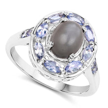 Load image into Gallery viewer, 2.35 Carat Genuine Grey Moonstone and Tanzanite .925 Sterling Silver Ring
