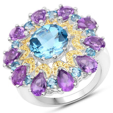 Load image into Gallery viewer, 8.86 Carat Genuine London Blue Topaz and Amethyst .925 Sterling Silver Ring
