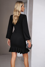 Load image into Gallery viewer, Elegant Black Ruffled Balloon Sleeve Mini Dress Luxury &amp; Playful Statement Piece Simple Dress
