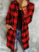 Load image into Gallery viewer, Deep Red Plaid Collared Neck Snap-Down Long Sleeve Jacket – Classic &amp; Trendy Outerwear with Pockets
