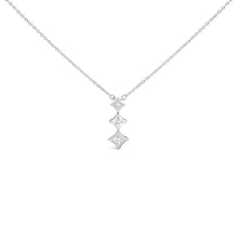 Load image into Gallery viewer, 10K White Gold 1/5 Cttw Princess Cut Diamond 3 Stone Drop 18" Pendant Necklace (H-I Color, SI2-I1 Clarity)
