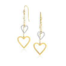 Load image into Gallery viewer, 10k Two-Tone Gold Cutout Heart Chain Dangling Earrings
