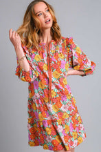 Load image into Gallery viewer, Full Size Ruffled Flower Print Tie Neck Tiered Dress For Women – Fluttering, Floral Tiered Dress with Elegant Tie Neck and Ruffled Details
